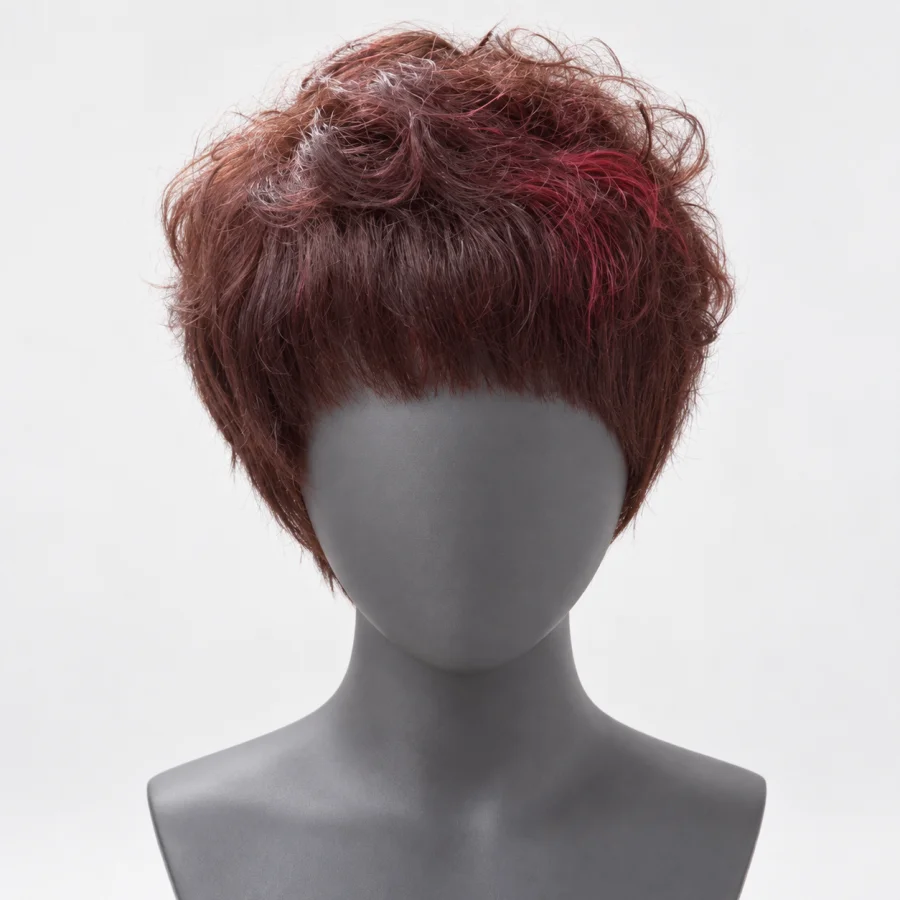 (image for) Auburn Curly Crop Human Hair Wig