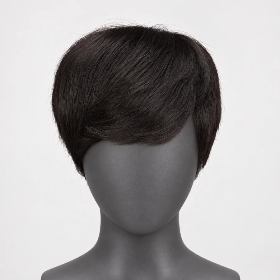 (image for) Natural Black Side-Swept Pixie Wig